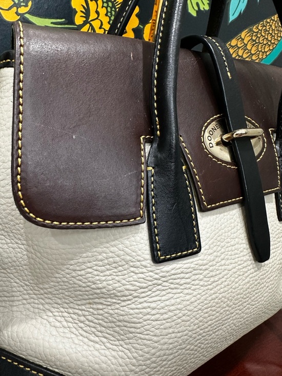 Dooney & Bourke Florentine Leather Satchel Ivory Brown Black Three way carry - Picture 6 of 13